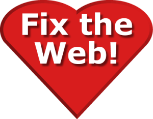 A red love heart with the words Fix the Web